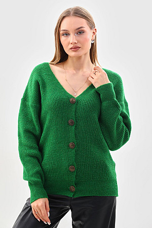 Women's Knitted Buttoned V-Neck Cardigan