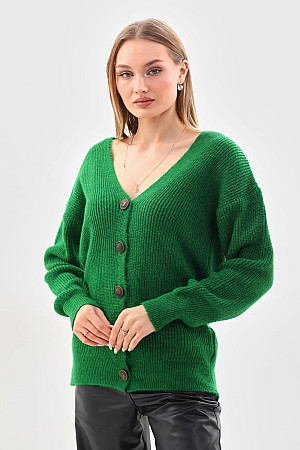 Women's Knitted Buttoned V-Neck Cardigan