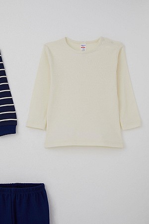 Baby Boy Bodysuit Set of 3, Striped, Snap Button, Navy Blue (4 Months-1 Year)