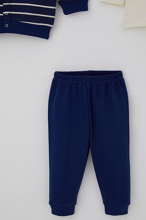 Erkek Bebek Bodyli 3 Lü Takım Çizgili Çıtçıtlı Lacivert (4 Ay-1 Yaş)