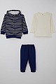 Erkek Bebek Bodyli 3 Lü Takım Çizgili Çıtçıtlı Lacivert (4 Ay-1 Yaş)
