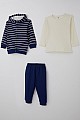 Erkek Bebek Bodyli 3 Lü Takım Çizgili Çıtçıtlı Lacivert (4 Ay-1 Yaş)