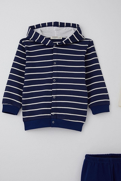 Erkek Bebek Bodyli 3 Lü Takım Çizgili Çıtçıtlı Lacivert (4 Ay-1 Yaş)