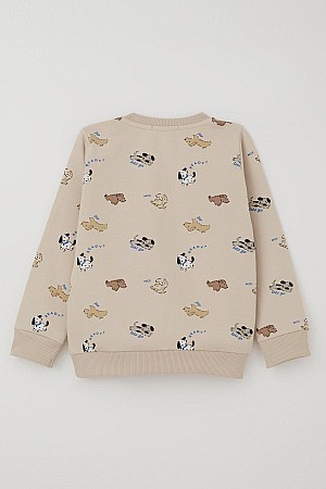 Baby Boy Tracksuit Set with Cute Puppy Design, Beige (9 Months-3 Years)