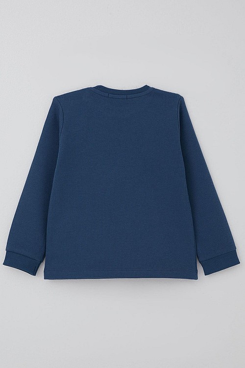 Erkek Bebek Eşofman Takımı Sevimli Köpekçik Nakışlı İndigo (9 Ay-3 Yaş)