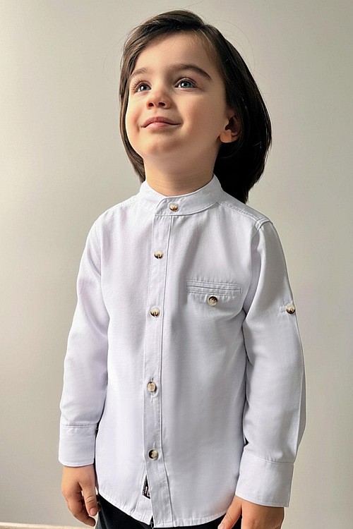 Erkek Bebek Gömlek Düğmeli Armalı Beyaz (9 Ay-3 Yaş)