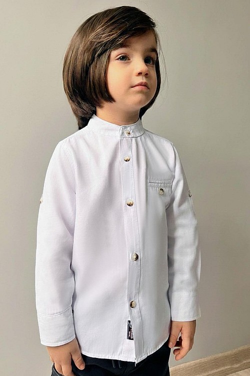 Erkek Bebek Gömlek Düğmeli Armalı Beyaz (9 Ay-3 Yaş)