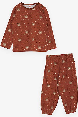 Erkek Bebek Pijama Takımı Ayıcık Desenli Kahverengi (9 Ay-3 Yaş)