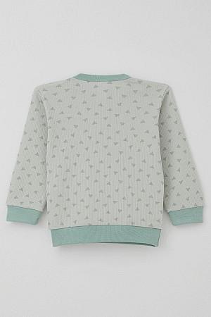 Erkek Bebek Pijama Takımı Omuzdan Patlı Mini Üçgenler Desenli Su Yeşili (4 Ay-1 Yaş)