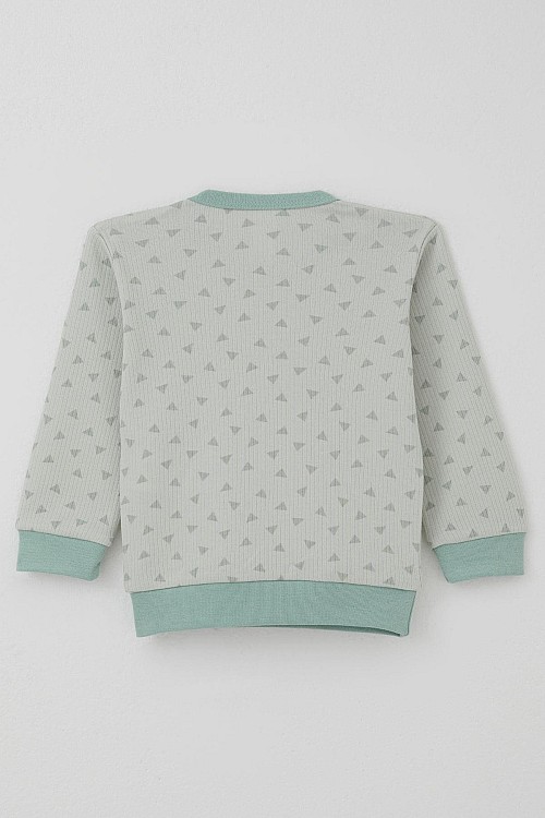 Erkek Bebek Pijama Takımı Omuzdan Patlı Mini Üçgenler Desenli Su Yeşili (4 Ay-1 Yaş)