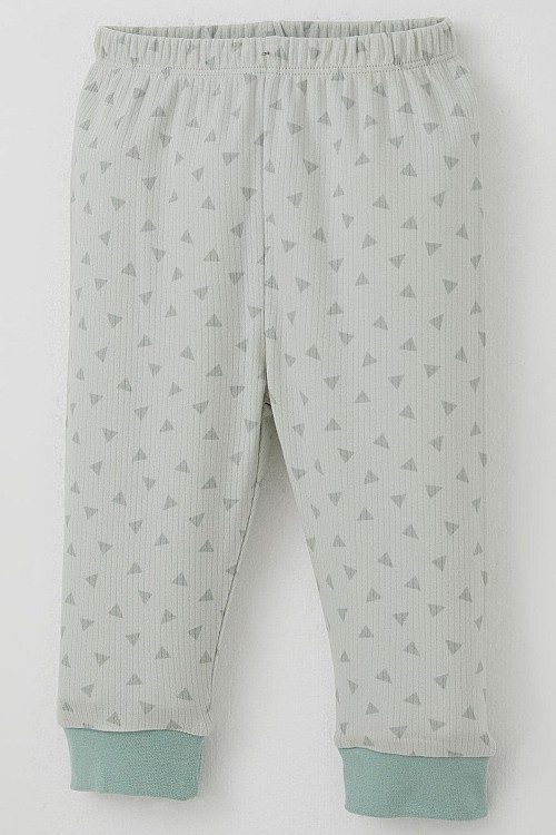 Erkek Bebek Pijama Takımı Omuzdan Patlı Mini Üçgenler Desenli Su Yeşili (4 Ay-1 Yaş)