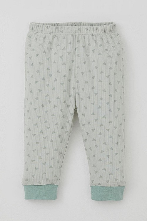 Erkek Bebek Pijama Takımı Omuzdan Patlı Mini Üçgenler Desenli Su Yeşili (4 Ay-1 Yaş)