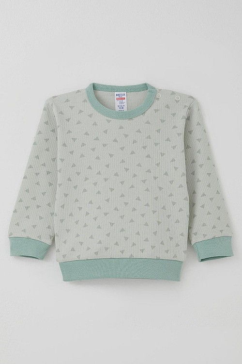 Erkek Bebek Pijama Takımı Omuzdan Patlı Mini Üçgenler Desenli Su Yeşili (4 Ay-1 Yaş)