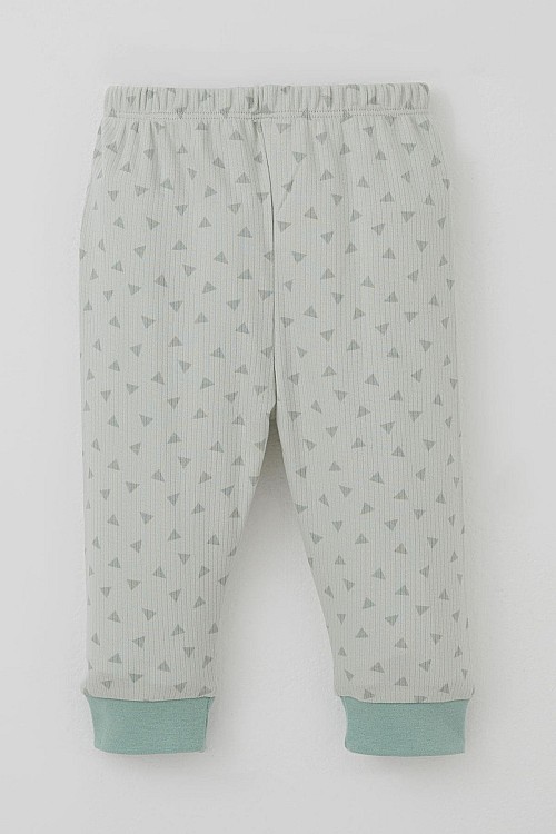 Erkek Bebek Pijama Takımı Omuzdan Patlı Mini Üçgenler Desenli Su Yeşili (4 Ay-1 Yaş)