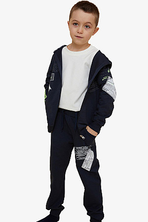 Boy&#39;s Tracksuit Set Hooded Text Printed Navy Blue (Ages 7-12)