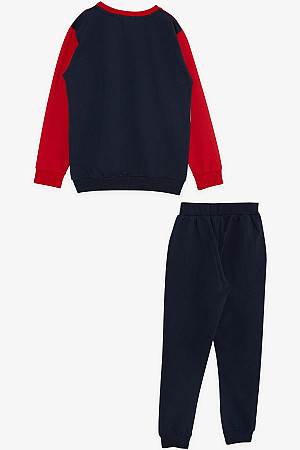Boy&#39;s Tracksuit Set Block Patterned Text Printed Red (Age 4-8)