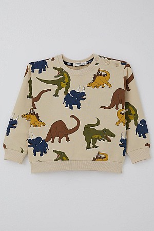 Boys' Tracksuit Set with Roaring Dinosaurs Design, Cream (Ages 2-6)