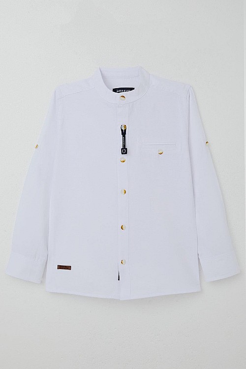 Erkek Çocuk Gömlek Armalı Düğmeli Beyaz (8-12 Yaş)