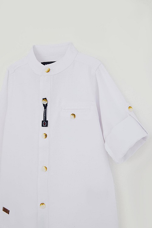 Erkek Çocuk Gömlek Armalı Düğmeli Beyaz (3-7 Yaş)