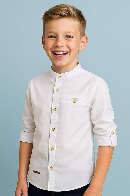 Erkek Çocuk Gömlek Armalı Düğmeli Beyaz (3-7 Yaş)