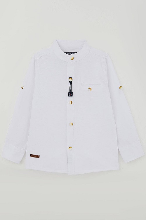 Erkek Çocuk Gömlek Armalı Düğmeli Beyaz (3-7 Yaş)