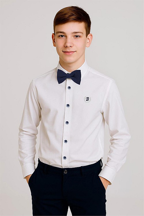 Erkek Çocuk Gömlek Papyonlu Beyaz (8-12 Yaş)