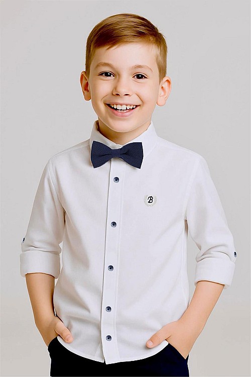 Erkek Çocuk Gömlek Papyonlu Beyaz (3-7 Yaş)