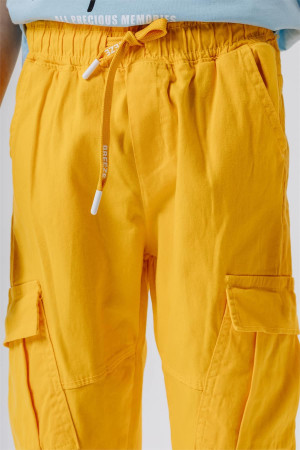 Erkek Çocuk Kot Pantolon Beli Lastikli Cepli Sarı (8-14 Yaş)