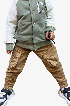 Erkek Çocuk Pantolon Kargo Cepli Beli Lastikli Açık Kahverengi (3-7 Yaş)