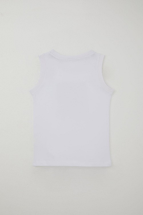 Erkek Çocuk Şortlu Takım Sıfır Kollu Yazı Baskılı Bağcık Aksesuarlı Beyaz (8-14 Yaş)