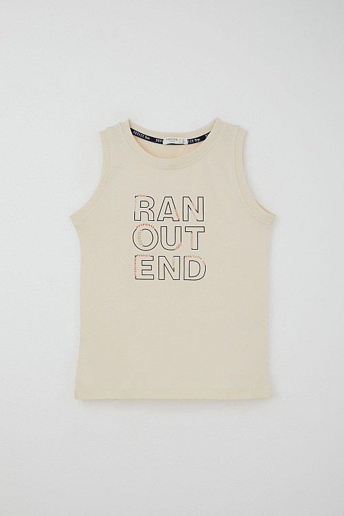 Erkek Çocuk Şortlu Takım Sıfır Kollu Yazı Baskılı Bağcık Aksesuarlı Krem (8-14 Yaş)