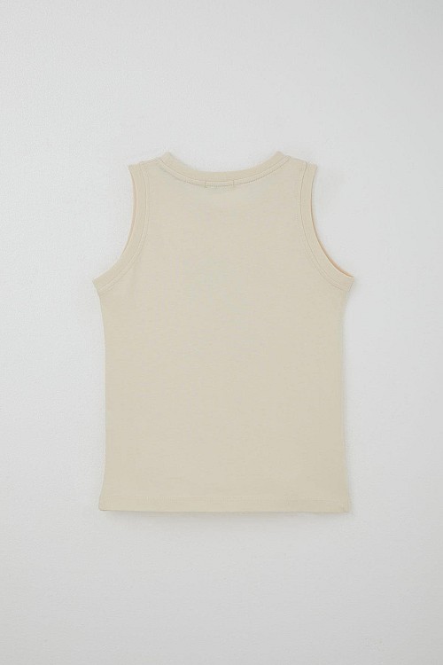 Erkek Çocuk Şortlu Takım Sıfır Kollu Yazı Baskılı Bağcık Aksesuarlı Krem (8-14 Yaş)