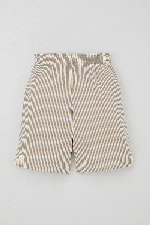 Erkek Çocuk Şortlu Takım Sıfır Kollu Yazı Baskılı Bağcık Aksesuarlı Krem (8-14 Yaş)