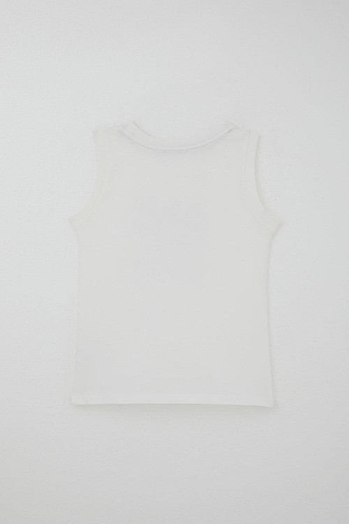 Erkek Çocuk Şortlu Takım Sıfır Kollu Yazı Baskılı Bağcık Aksesuarlı Beyaz (8-14 Yaş)