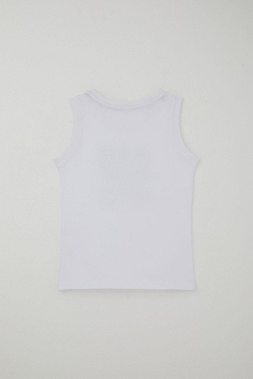 Erkek Çocuk Şortlu Takım Sıfır Kollu Yazı Baskılı Bağcık Aksesuarlı Beyaz (8-14 Yaş)