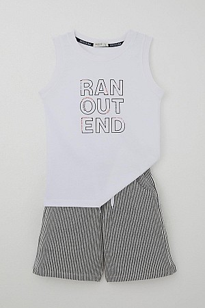 Erkek Çocuk Şortlu Takım Sıfır Kollu Yazı Baskılı Bağcık Aksesuarlı Beyaz (8-14 Yaş) Erkek Çocuk Şortlu Takım Sıfır Kollu Yazı Baskılı Bağcık Aksesuarlı Beyaz (8-14 Yaş)