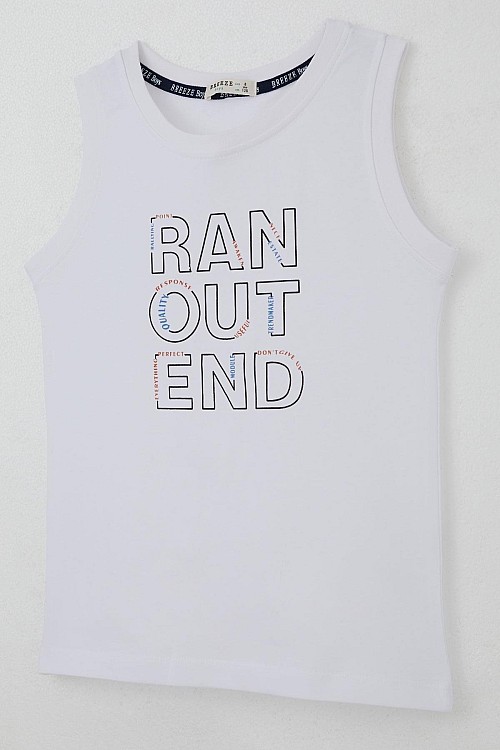 Erkek Çocuk Şortlu Takım Sıfır Kollu Yazı Baskılı Bağcık Aksesuarlı Beyaz (8-14 Yaş)