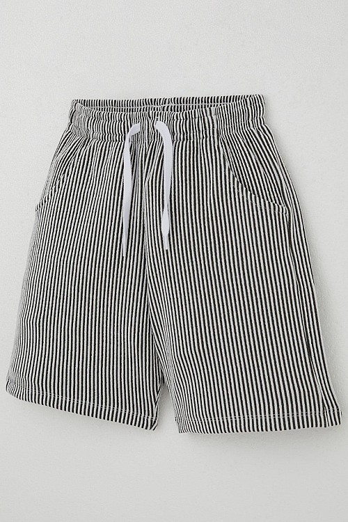 Erkek Çocuk Şortlu Takım Sıfır Kollu Yazı Baskılı Bağcık Aksesuarlı Beyaz (8-14 Yaş)