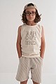 Erkek Çocuk Şortlu Takım Sıfır Kollu Yazı Baskılı Bağcık Aksesuarlı Krem (8-14 Yaş)