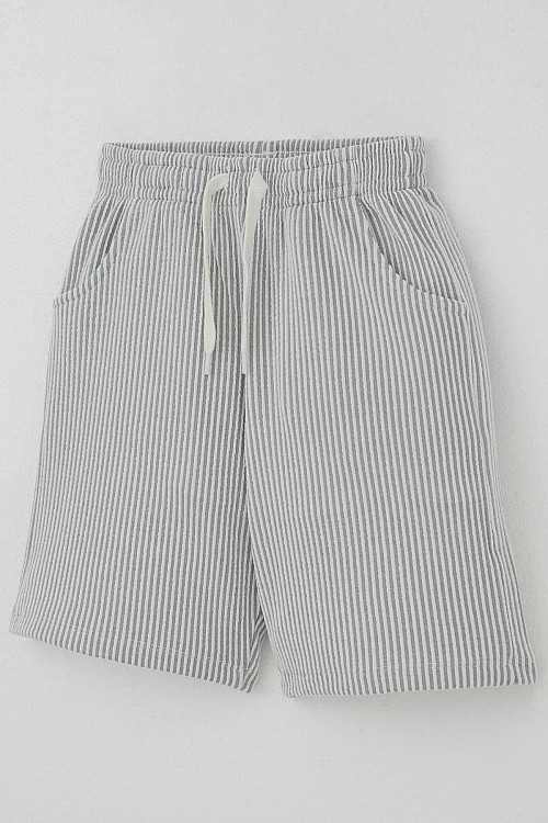 Erkek Çocuk Şortlu Takım Sıfır Kollu Yazı Baskılı Bağcık Aksesuarlı Beyaz (8-14 Yaş)