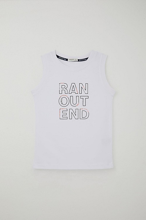 Erkek Çocuk Şortlu Takım Sıfır Kollu Yazı Baskılı Bağcık Aksesuarlı Beyaz (8-14 Yaş)