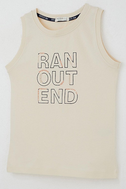 Erkek Çocuk Şortlu Takım Sıfır Kollu Yazı Baskılı Bağcık Aksesuarlı Krem (8-14 Yaş)