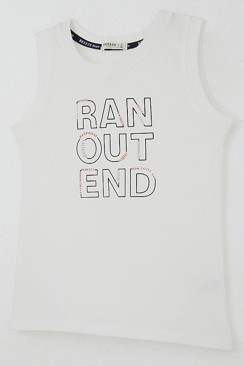 Erkek Çocuk Şortlu Takım Sıfır Kollu Yazı Baskılı Bağcık Aksesuarlı Beyaz (8-14 Yaş)