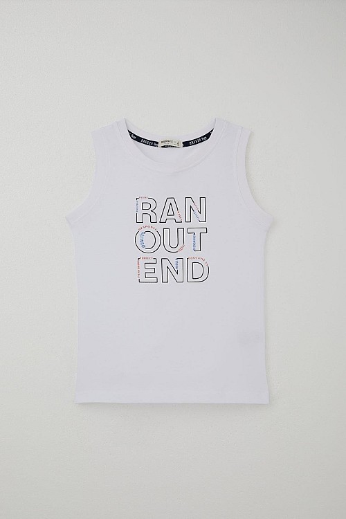 Erkek Çocuk Şortlu Takım Sıfır Kollu Yazı Baskılı Bağcık Aksesuarlı Beyaz (8-14 Yaş)