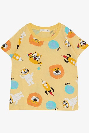 Boy Shorts Set Space Patterned Astronaut Animals Printed Yellow (1.5-5 Years)