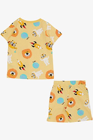 Boy Shorts Set Space Patterned Astronaut Animals Printed Yellow (1.5-5 Years)
