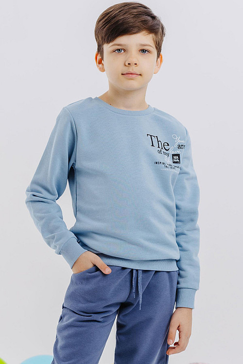 Erkek Çocuk Sweatshirt Yazı Baskılı Buz Mavisi (8-14 Yaş)