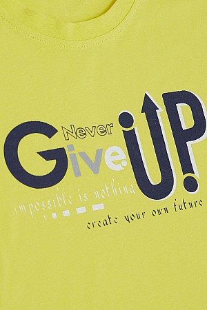 Boy T-Shirt Never Give Up Design Printed Yellow (9-16 Years)