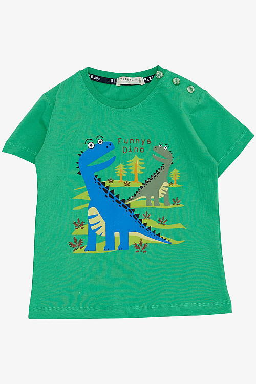 Erkek Çocuk Tişört Orman Temalı Komik Dinozorlar Baskılı Yeşil (2-6 Yaş)