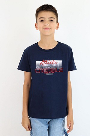 Erkek Çocuk Tişört Yazı Baskılı Sırt Kısmı Baskı Detaylı Lacivert (10-16 Yaş) Erkek Çocuk Tişört Yazı Baskılı Sırt Kısmı Baskı Detaylı Lacivert (10-16 Yaş)